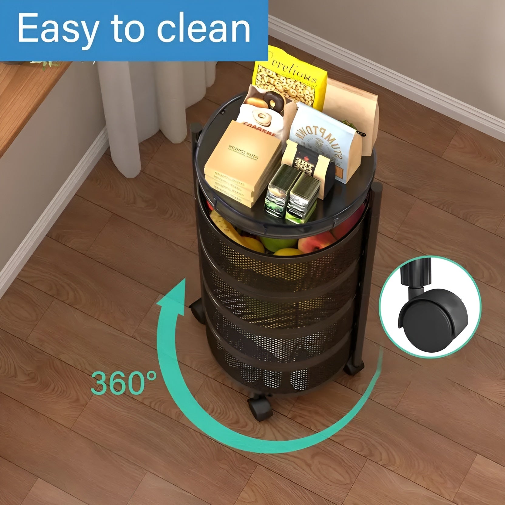 Urbn Mart - Round Rotating Kitchen Rack with Wheels Iron Rack