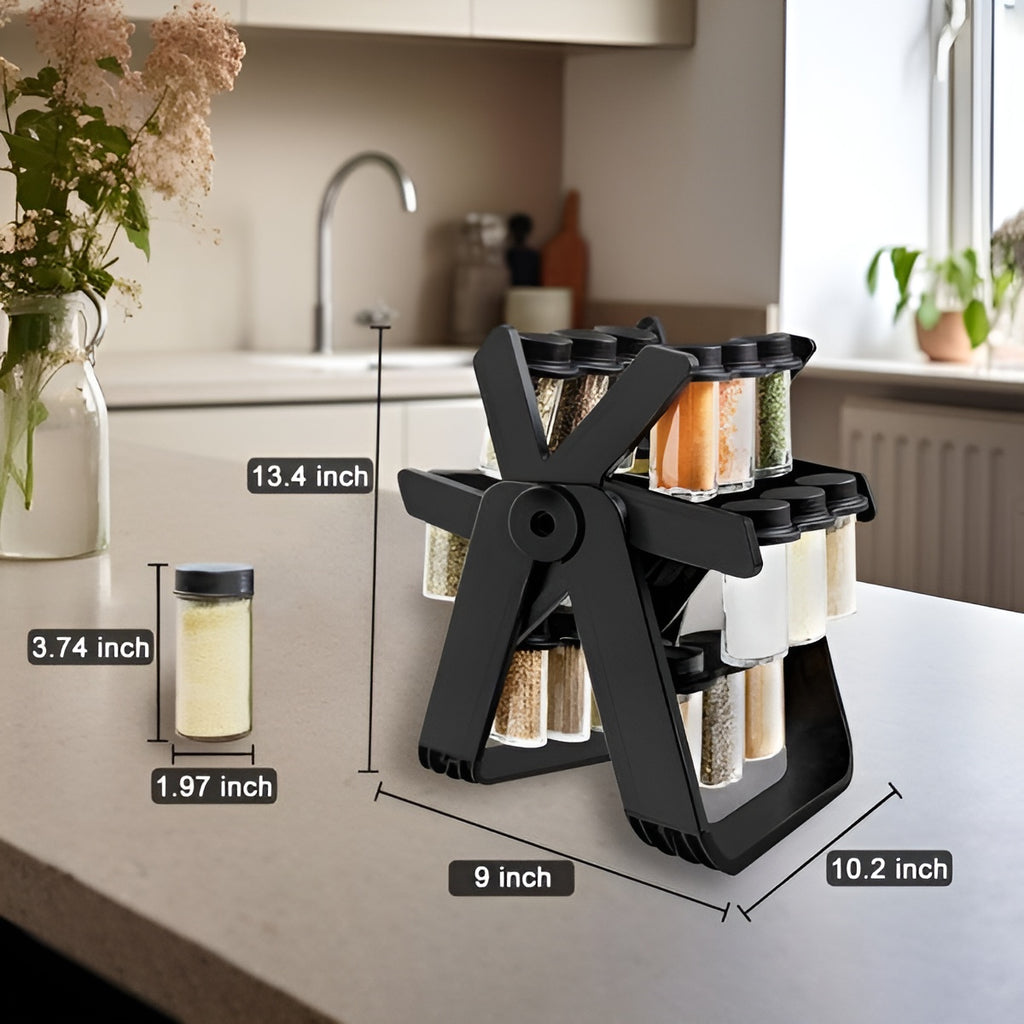 Urbn Mart - Rotating Spice Rack Organizer with 18 Glass Spice Jars