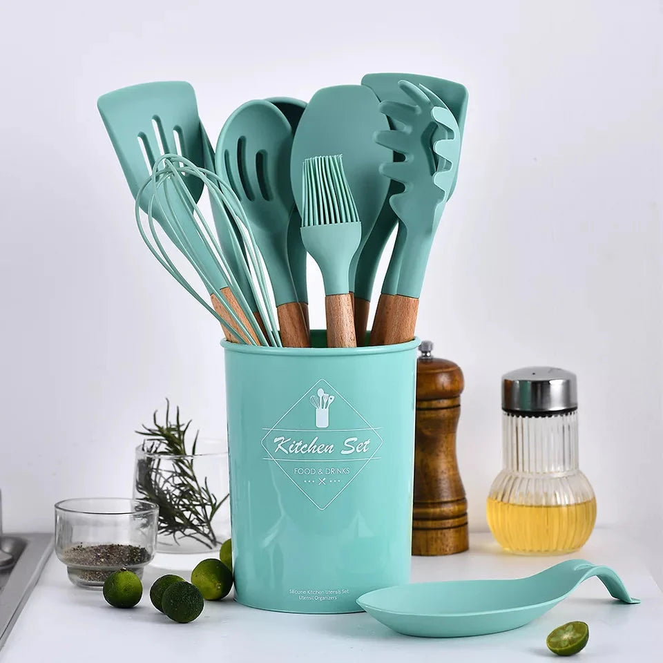 URBN MART - 12 PIECE SILICON SPOON SET HEAT RESISTANT TOOLS