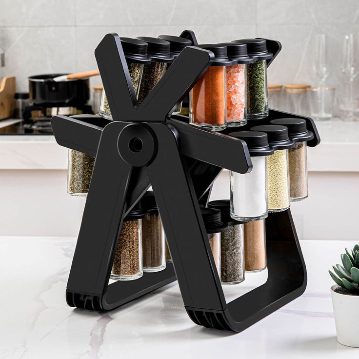 Urbn Mart - Rotating Spice Rack Organizer with 18 Glass Spice Jars