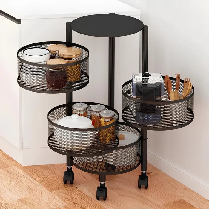 Urbn Mart - Round Rotating Kitchen Rack with Wheels Iron Rack