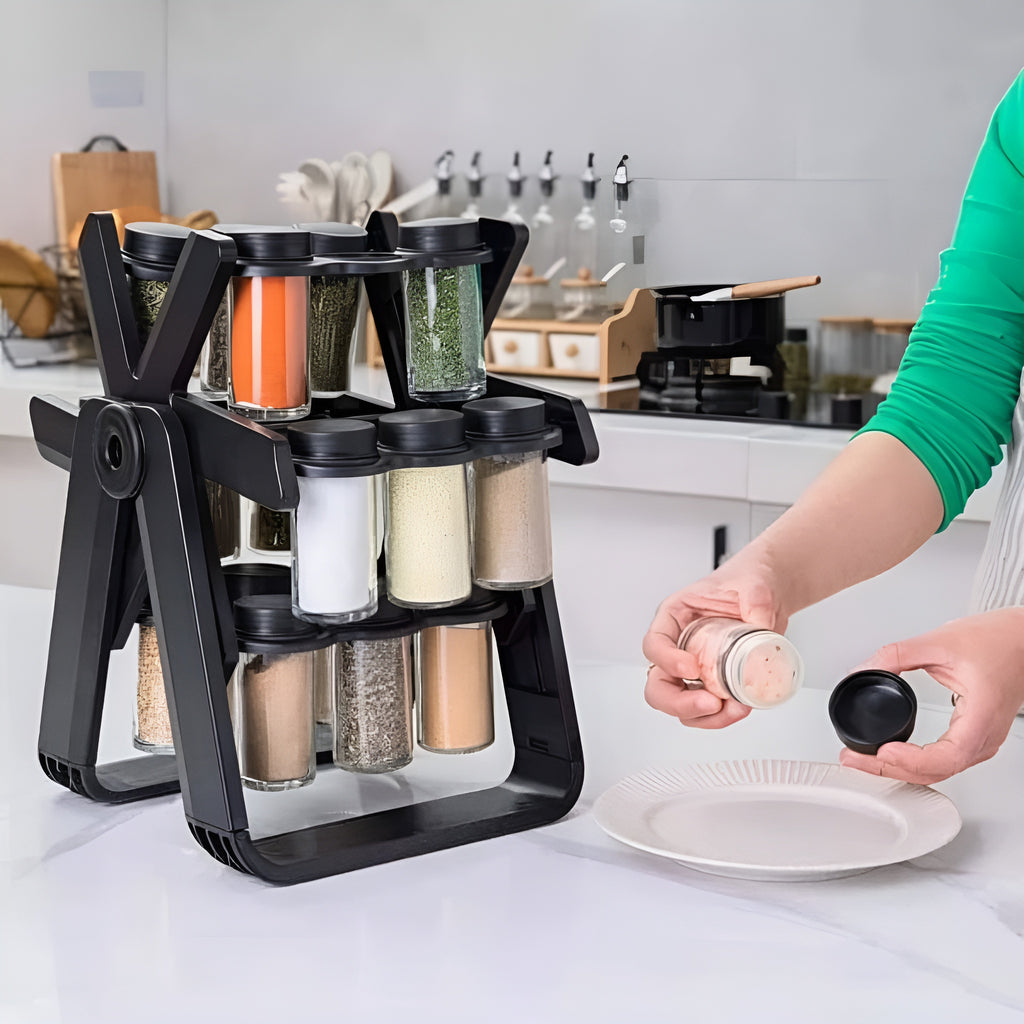 Urbn Mart - Rotating Spice Rack Organizer with 18 Glass Spice Jars
