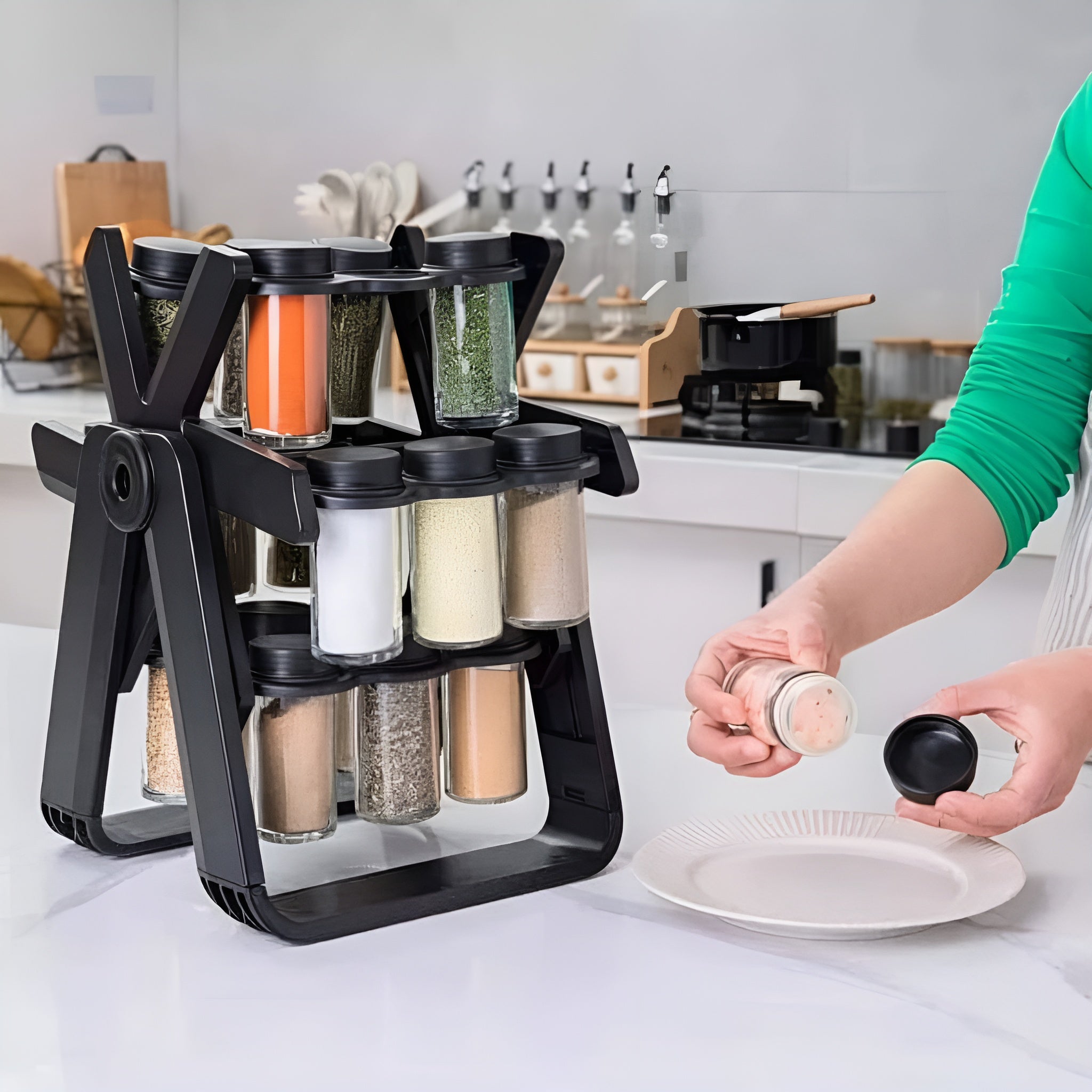 Urbn Mart - Rotating Spice Rack Organizer with 18 Glass Spice Jars