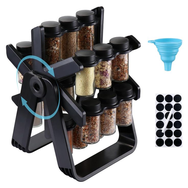 Urbn Mart - Rotating Spice Rack Organizer with 18 Glass Spice Jars