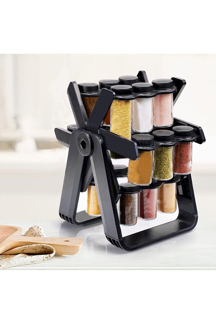 Urbn Mart - Rotating Spice Rack Organizer with 18 Glass Spice Jars