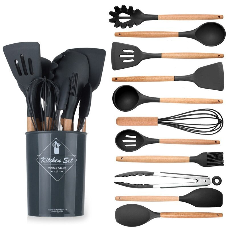 URBN MART - 12 PIECE SILICON SPOON SET HEAT RESISTANT TOOLS