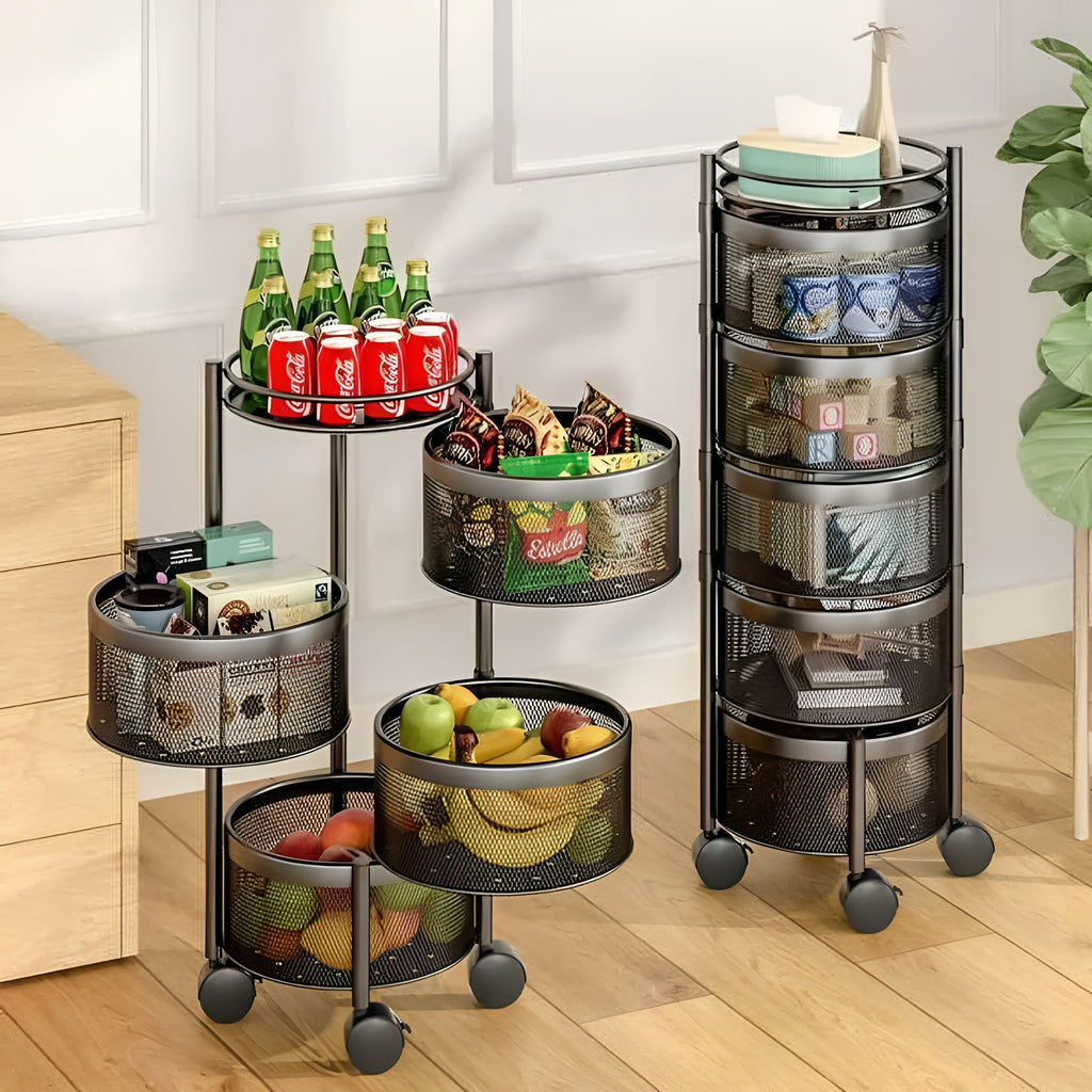 Urbn Mart - Round Rotating Kitchen Rack with Wheels Iron Rack